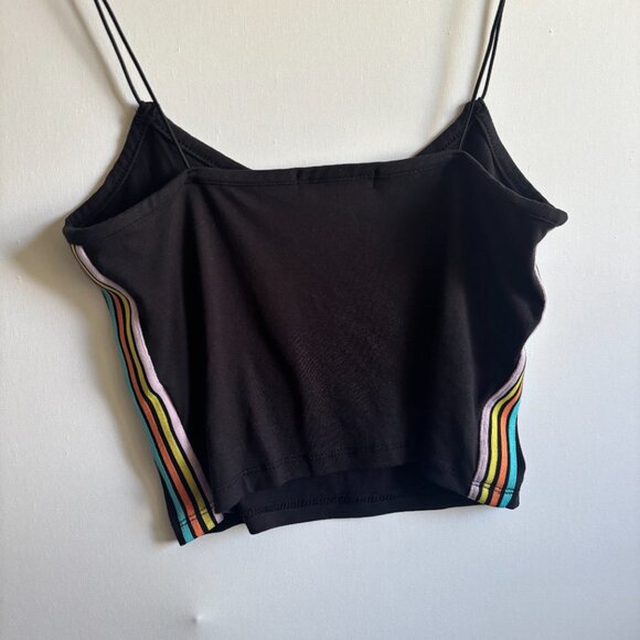 Mandee Black Crop Top with Rainbow Side Stripes - Picture 2 of 4